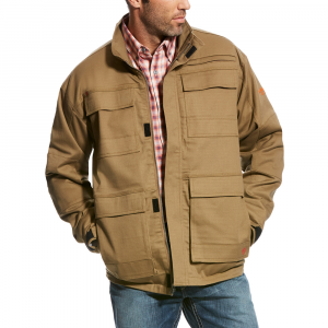 Ariat Mens 10023995 Flame-Resistant Canvas Stretch Jacket - Field Khaki Large Tall