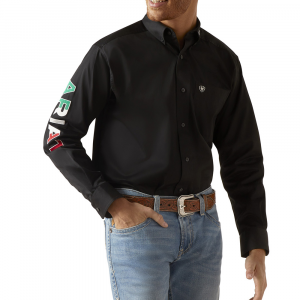 Ariat Mens 10038500 Team Logo Twill Classic Long Sleeve Shirt - Black / Mexico 2X-Large Tall