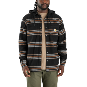 Carhartt Carhartt Mens 106353 Closeout Rugged Flex Relaxed Fit Flannel Fleece Lined Hooded Shirt Jac - Carhartt Brown/Black 3X-Large Regular - $71.99 at Dungarees