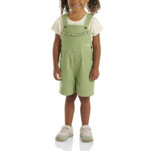 Carhartt  CG9888 Closeout Short-Sleeve T-Shirt and Canvas Shortall Set - Girls - Loden Frost 2 Toddler