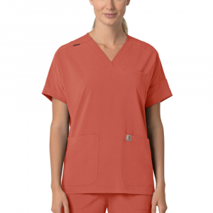 Carhartt  C13110 Women's Force Cross-Flex Modern Fit Oversized V-Neck Top - Dusty Cedar Large Regular