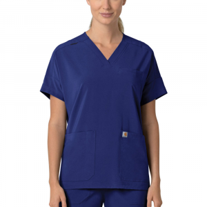 Carhartt  C13110 Women's Force Cross-Flex Modern Fit Oversized V-Neck Top - Galaxy Blue Large Regular