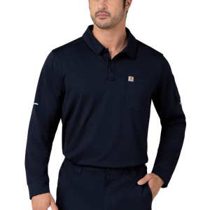Carhartt Mens C16129 Men's Rugged Flex Field & Rescue Heavyweight Long Sleeve Polo Scrub Top - Dark Navy 3X-Large Regular