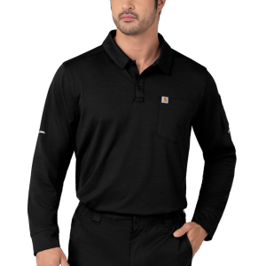 Carhartt Mens C16129 Men's Rugged Flex Field & Rescue Heavyweight Long Sleeve Polo Scrub Top - Black Small Regular