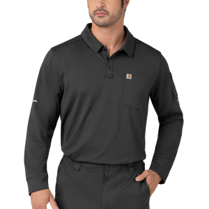 Carhartt Mens C16129 Men's Rugged Flex Field & Rescue Heavyweight Long Sleeve Polo Scrub Top - Pewter X-Large Regular