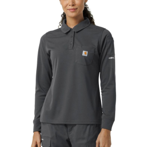 Carhartt  C12129 Women's Heavyweight RSCU Long Sleeve Polo Scrub Top - Pewter Small Regular