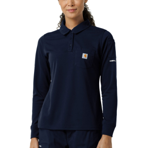 Carhartt  C12129 Women's Heavyweight RSCU Long Sleeve Polo Scrub Top - Dark Navy Large Regular