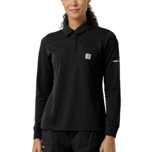 Carhartt  C12129 Women's Heavyweight RSCU Long Sleeve Polo Scrub Top - Black Large Regular