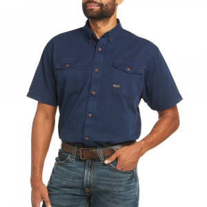 Ariat Men's 10035415 Rebar Washed Twill Work Shirt - Navy X-Large Tall