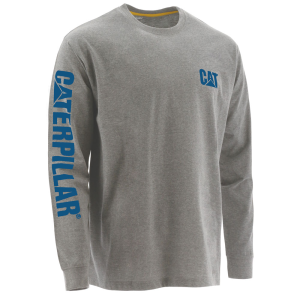 Cat CAT Mens 1510034 Closeout Trademark Banner Long Sleeve T-Shirt - Heather Gray/Blue 3X-Large Regular - $29.99 at Dungarees
