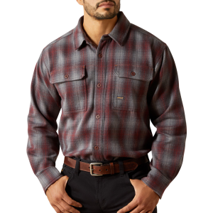 Ariat Mens 10062338 Rebar Heavy Flannel Work Shirt - Charcoal 3X-Large Regular