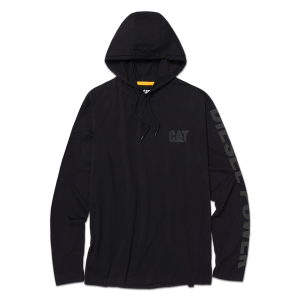 CAT Mens 8010015 Diesel Power UPF Hooded Banner Long Sleeve T-Shirt - Black/Black Large Regular