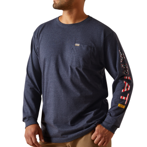 Ariat Mens 10062755 Cotton Strong Standard Logo Pocket Long Sleeve T-Shirt - Navy / USA 3X-Large Regular