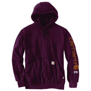 Carhartt Mens 104505 Flame-Resistant Force Midweight Sleeve Logo Hooded Sweatshirt - Port 4X-Large Regular