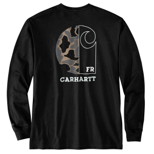 Carhartt Mens 107191 Flame Resistant Force Loose Fit Lightweight Long-Sleeve Camo C Graphic T-Shirt - Black Large Tall