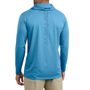 Carhartt Mens 106165 Closeout Force Sun Defender Lightweight Long-Sleeve Hooded Logo Graphic T-Shirt - Horizon Blue Heather 3X-Large Regular