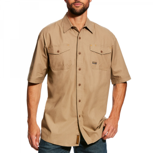 Ariat Mens 10025391 Rebar Made Tough Short Sleeve Work Shirt - Khaki 2X-Large Tall