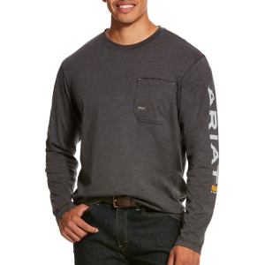 Ariat Ariat Mens 10027815 Rebar Long Sleeve Logo Crew - Charcoal Heather X-Large Tall - $38.95 at Dungarees