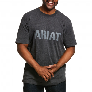 Ariat Mens 10030291 Rebar Cottonstrong Block Logo T-Shirt - Charcoal Heather Small Regular