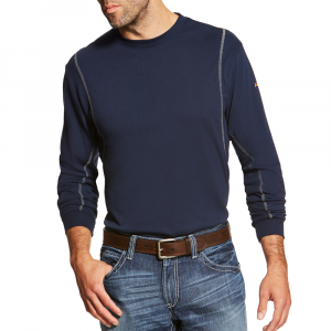 Ariat Mens AR1036 Flame-Resistant AC Long Sleeve Crew - Navy Large Tall