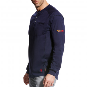 Ariat Mens AR1035 Flame-Resistant Air Long Sleeve Henley - Navy 2X-Large Tall