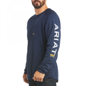 Ariat Mens 10031032 Rebar Heat Fighter Long Sleeve T-Shirt - Navy Large Regular