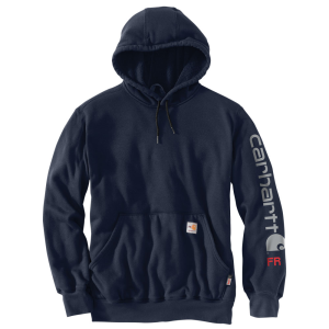 Carhartt Carhartt Mens 104505 Flame-Resistant Force Midweight Sleeve Logo Hooded Sweatshirt - Navy X-Large Tall - $174.99 at Dungarees