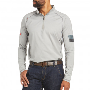 Ariat Men's 10035420 Flame-Resistant Combat Stretch Patriot 1/4 Zip Work Shirt - Silver Fox Large Tall