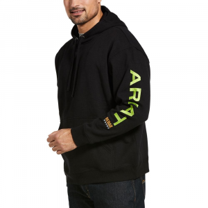 Ariat Mens AR1156 Rebar Graphic Hoodie - Black/Lime Green Medium Regular
