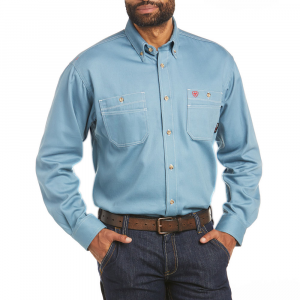 Ariat Mens 10035433 Flame-Resistant Vented Work Shirt - Steel Blue X-Large Regular