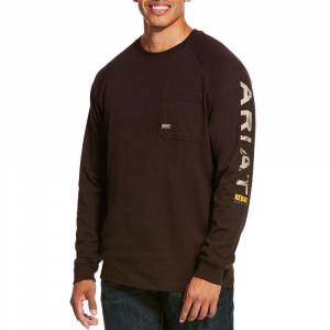 Ariat Mens AR1151 Rebar Cottonstrong Graphic Long Sleeve T-Shirt - Dark Brown 4X-Large Regular