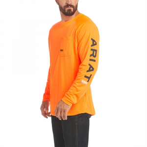 Ariat Mens AR1278 Rebar Heat Fighter Long Sleeve T-Shirt - Neon Orange Medium Regular