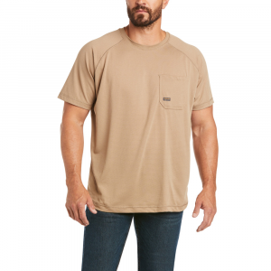 Ariat Mens AR1276 Rebar Heat Fighter Short Sleeve T-Shirt - Khaki Large Regular