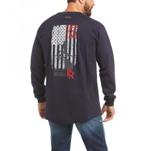 Ariat Mens 10035555 Flame-Resistant Air Rig Life T-Shirt - Navy Medium Regular