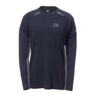 CAT Mens 1630003 Flame Resistant Long Sleeve Performance Crew Shirt - FR Navy/Heather Grey Medium Regular