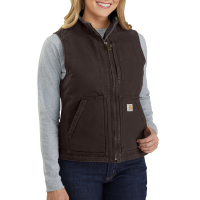 Carhartt  104224 Factory 2nd Women's Washed Duck Mock Neck Vest - Sherpa Lined - Dark Brown 2X-Large Plus
