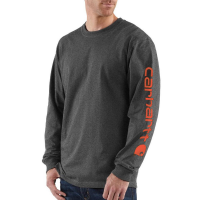 Carhartt | Men's K231 Factory 2nd Long Sleeve Logo T-Shirt | Carbon Heather | Small Regular | Original Fit | 100% Cotton | 6.75 Ounce | Dungarees