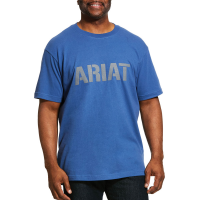 Ariat Mens 10030293 Closeout Rebar Cottonstrong Block Logo T-Shirt - Metal Blue Small Regular