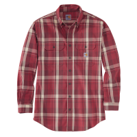 Carhartt Mens 104507 Closeout Flame-Resistant Force Rugged Flex Original Fit Twill Long-Sleeve Plaid Shirt - Dark Barn Red Large Tall