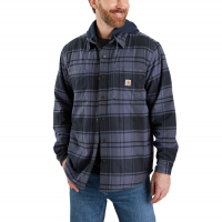 Carhartt Men's 105621 Rugged Flex Relaxed Fit Flannel Fleece Lined Hooded Shirt Jac - Bluestone Large Regular