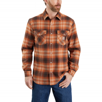 Carhartt Mens 105436 Rugged Flex Relaxed Fit Midweight Flannel Long-Sleeve Snap-Front Plaid Shirt - Burnt Sienna X-Large Tall