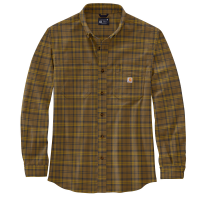 Carhartt Mens 105432 Rugged Flex Relaxed Fit Midweight Flannel Long-Sleeve Plaid Shirt - Oak Brown Small Regular