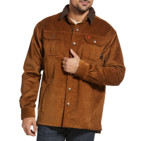 Ariat Mens 10032971 Flame-Resistant Durastretch Sherpa-Lined Corduroy Shirt Jacket - Camel Small Regular