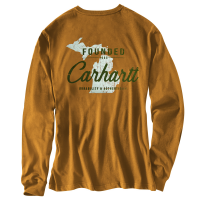 Carhartt Men's 104788 Factory 2nd Relaxed Fit Heavyweight Long Sleeve Logo Graphic T-Shirt - Yellowstone Heather 3X-Large Regular