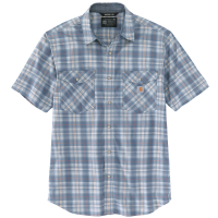 Carhartt Mens 105198 Closeout Relaxed Fit Lightweight Snap Front Short Sleeve Plaid Shirt - Steel Blue Small Regular