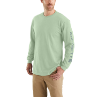 Carhartt | Men's K231 Closeout Long Sleeve Logo T-Shirt | Soft Green | Large Regular | Original Fit | 100% Cotton | 6.75 Ounce | Dungarees