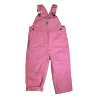 Carhartt  CM9629 Closeout Washed Canvas Bib Overall Flannel Lined - Girls - Pink 9 Months