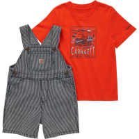 Carhartt  CG8855 Short-Sleeve T-Shirt and Stripe Shortall Set - Boys - Dark Indigo Ticking Stripe 2 Toddler