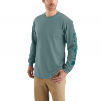 Carhartt | Men's K231 Long Sleeve Logo T-Shirt | Sea Pine Heather | Large Regular | Original Fit | 100% Cotton | 6.75 Ounce | Dungarees