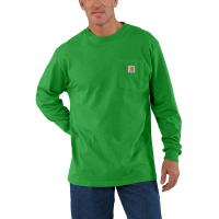 Carhartt | Men's K126 Long Sleeve Crewneck T-Shirt | Holly Green Heather | Large Regular | Original Fit | 100% Cotton | 6.75 Ounce | Pocket On Chest | Dungarees